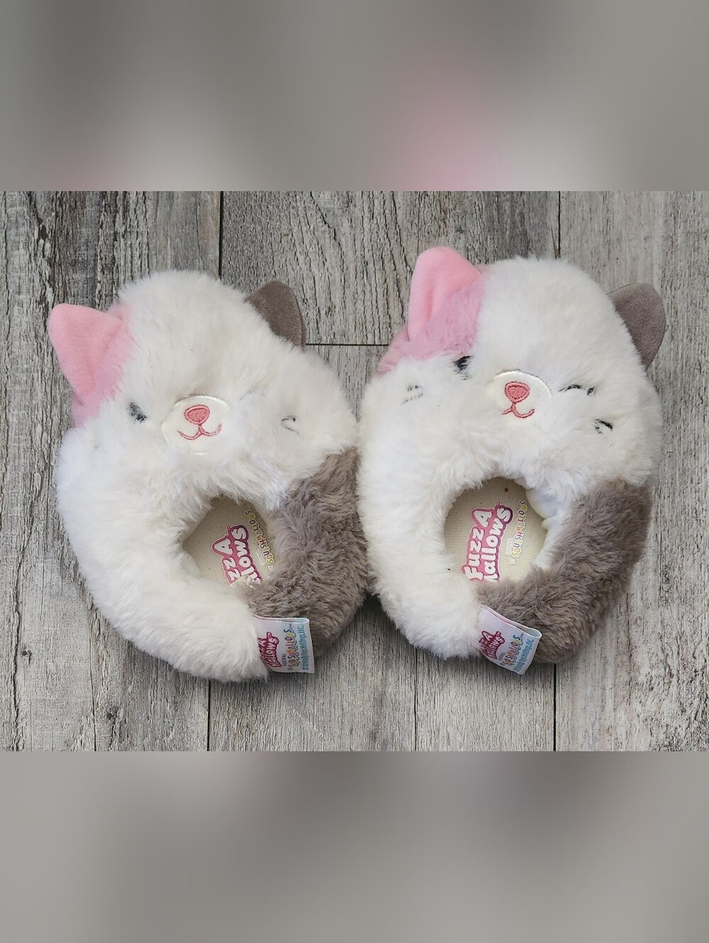 Fuzza Mallows Karina The Cat Slippers for Kids - White & Pink